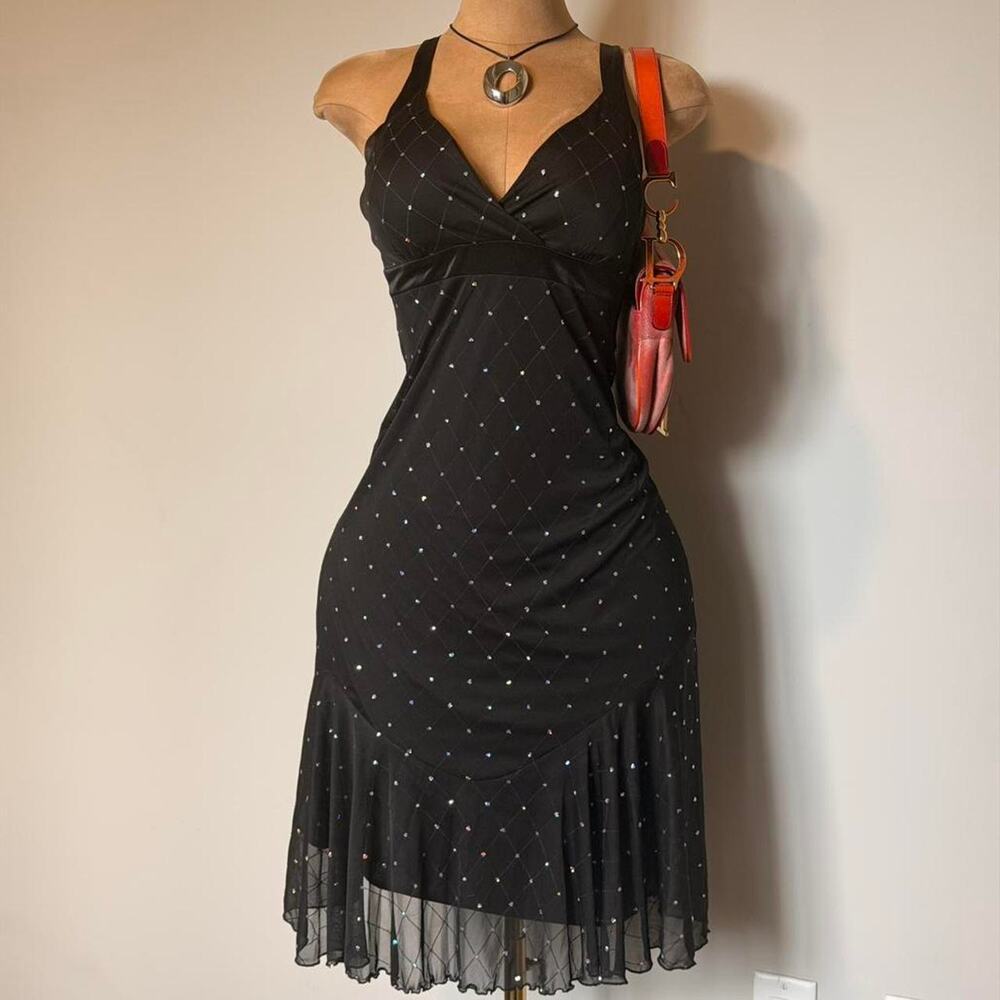 Y2k black rhinestone mesh